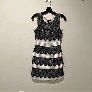 BCBG white with black lace sleeveless cocktail dress